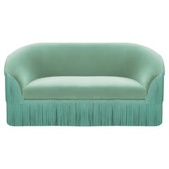 Customizable Fringes Loveseat By Munna In Sage Green Cotton Velvet