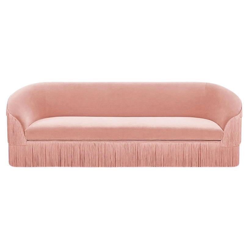Customizable Fringes Sofa By Munna In Pale Pink Cotton Velvet