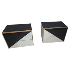 Customizable Geometric Nightstands in Birch Wood, Glass, and Brass