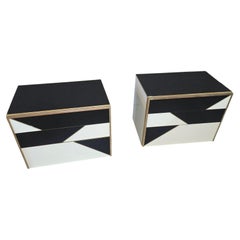 Customizable Geometric Nightstands in Birch Wood, Glass, and Brass