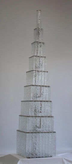 Customizable Giant Pyramid Floor Lamp in Blown Murano Glass Clear Color, Italy