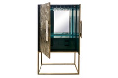 Modern Gold Dust Églomisé Dry Bar Cabinet with Selenite Handles by Ercole Home