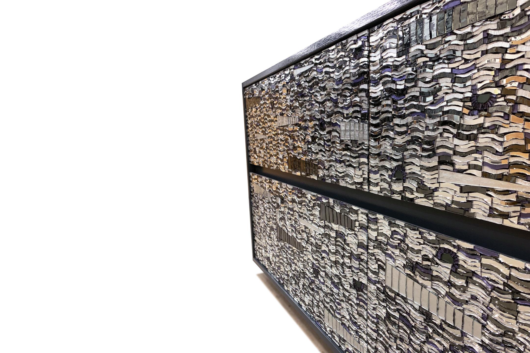 Hand-Crafted Modern Gray Lacquered Ravenna Glass Mosaic Chest of Drawers by Ercole Home For Sale