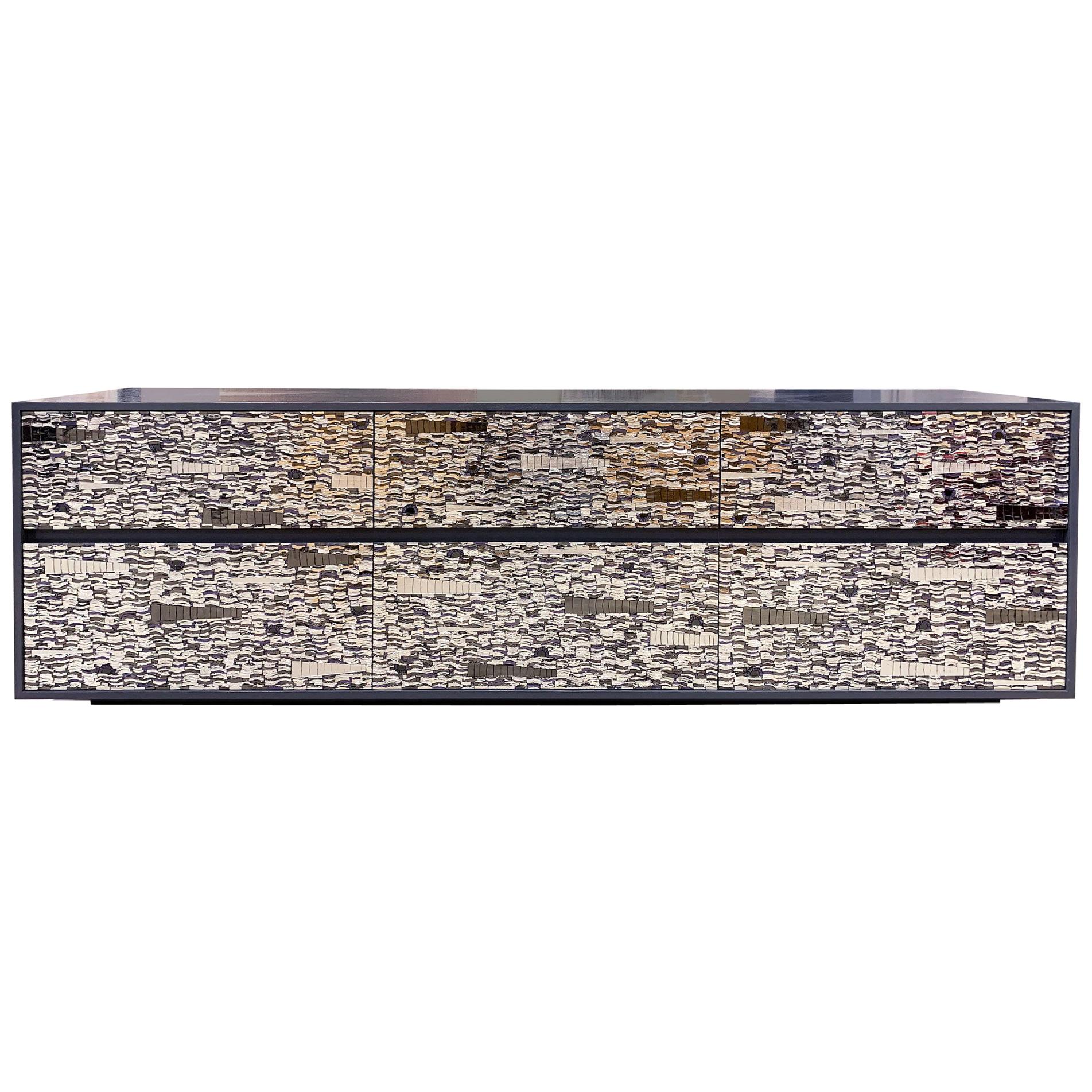 Customizable Gray Lacquered Ravenna Glass Mosaic Chest of Drawer by Ercole Home