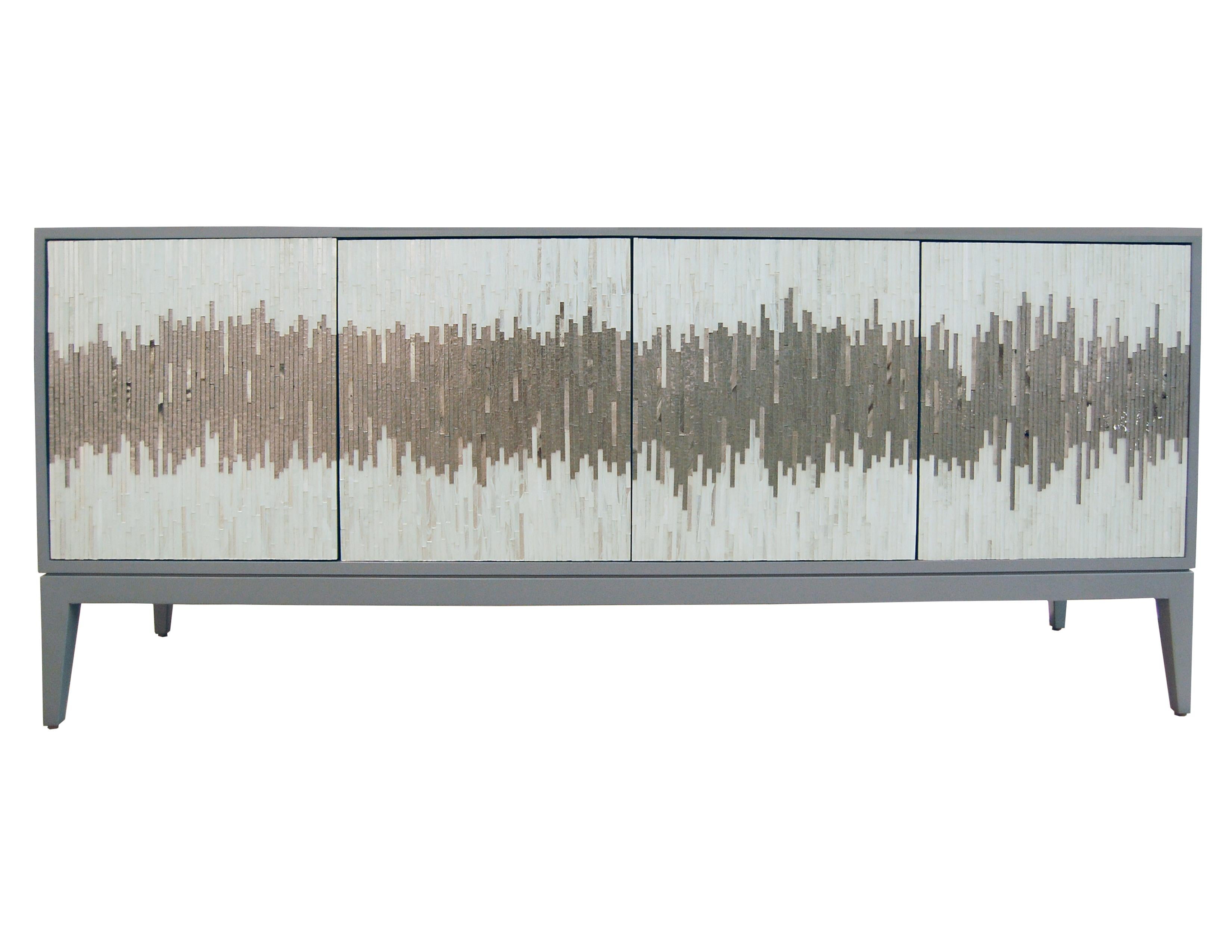 Modern Customizable Gray Milano Buffet in White/Silver Wave Glass Mosaic by Ercole Home