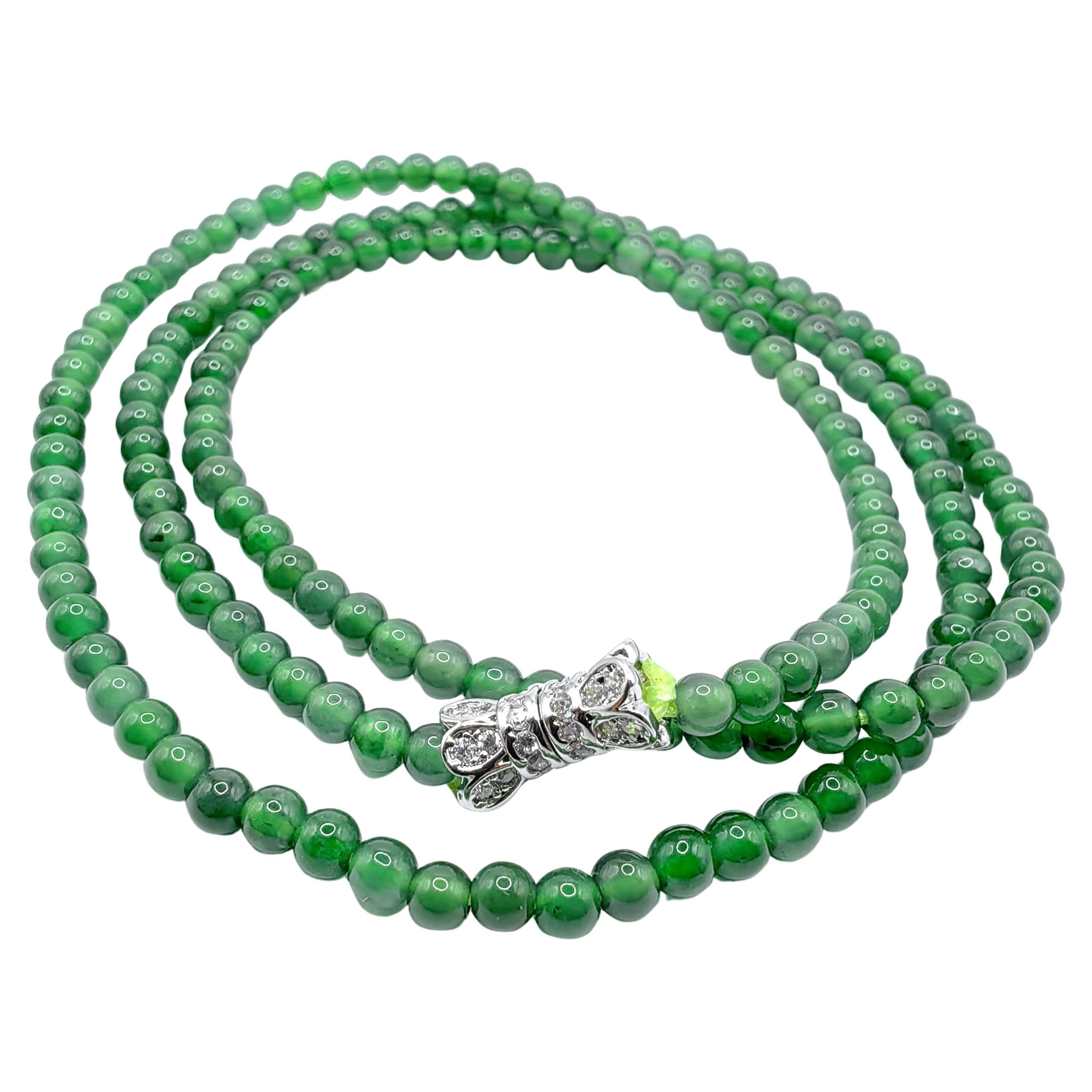 Collar personalizable de cuentas de jade verde esmeralda guatemalteco de 3 mm en oro de 14 quilates/18 quilates
