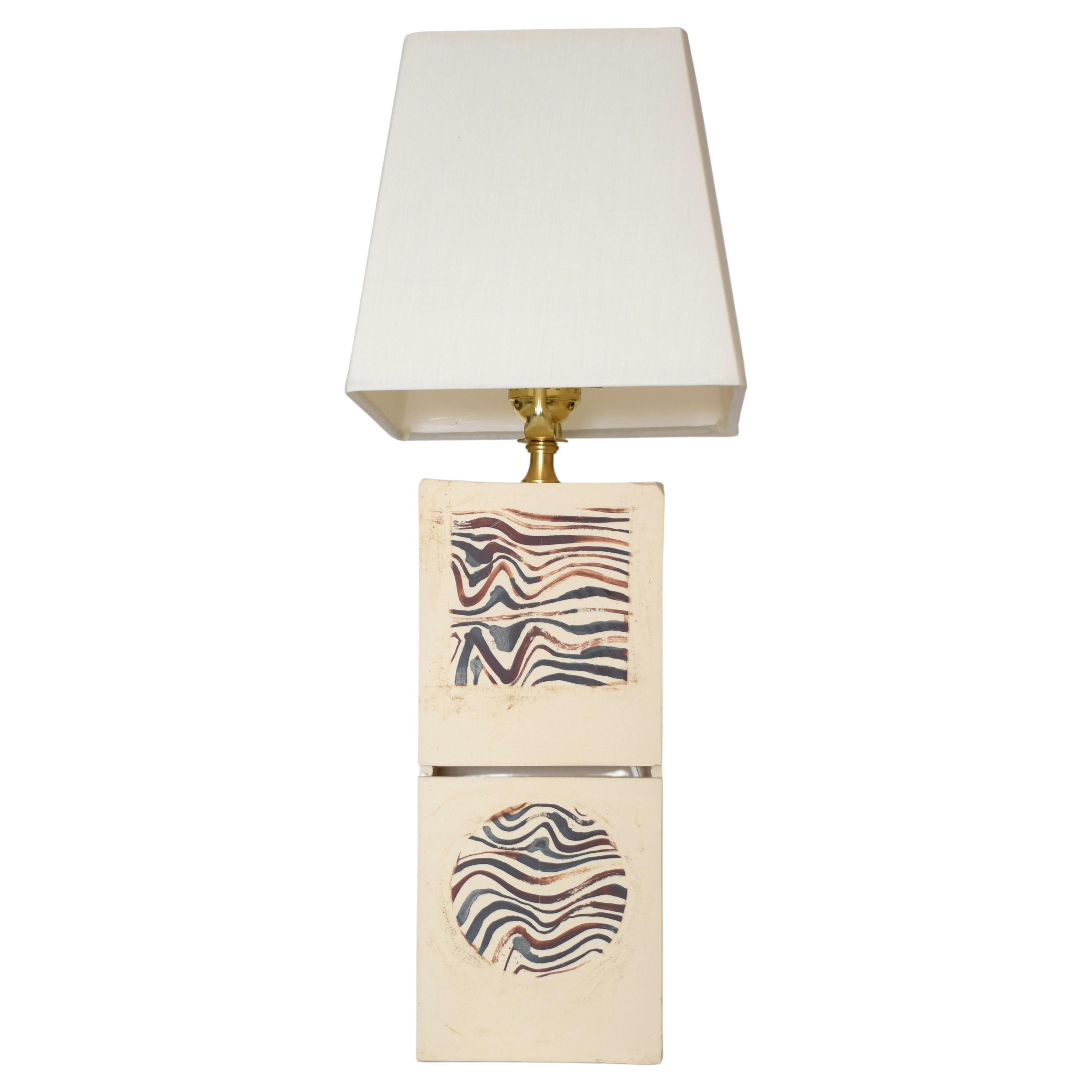 Customizable Hand-Painted Ceramic "Two Squares" Lamp by James Hicks For Sale