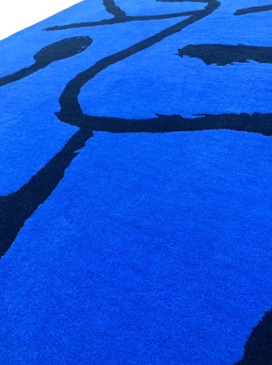 Bauhaus Customizable Hand Tufted Rug, after Paul Klee, striking blue and black, Lim. Ed. For Sale