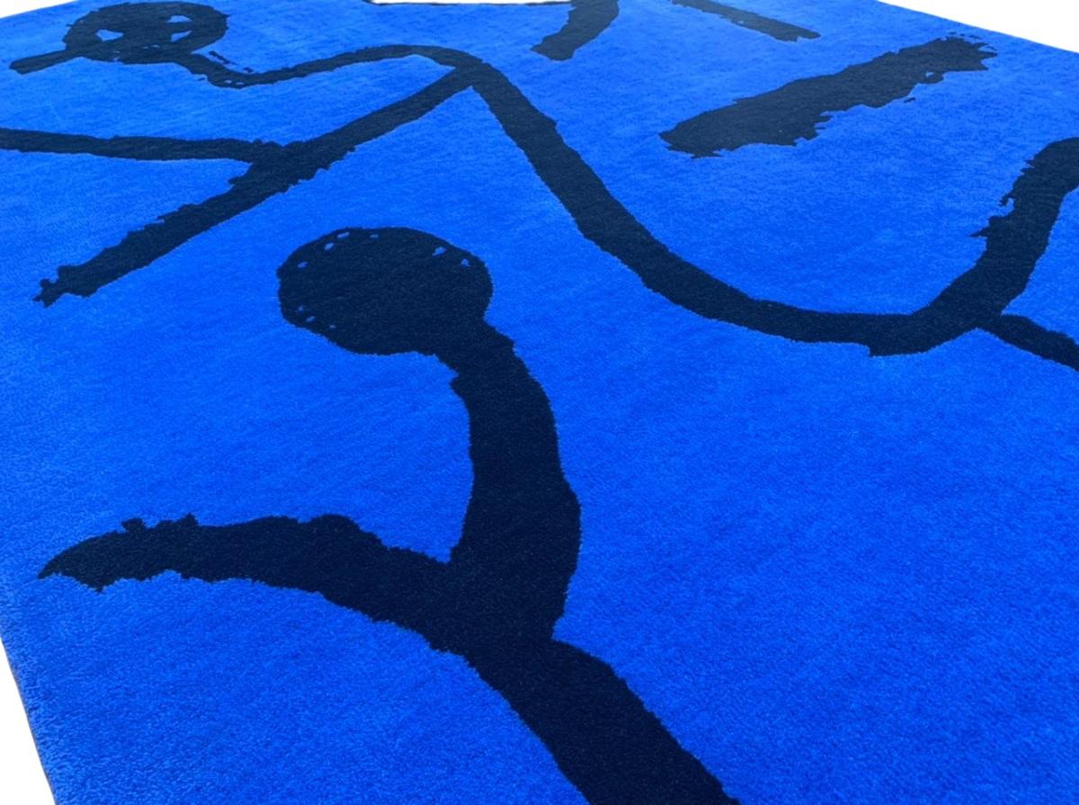 Hand-Woven Customizable Hand Tufted Rug, after Paul Klee, striking blue and black, Lim. Ed. For Sale