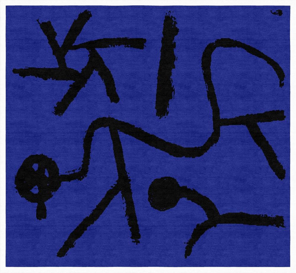 Customizable Hand Tufted Rug, after Paul Klee, striking blue and black, Lim. Ed. In New Condition For Sale In Munich, DE