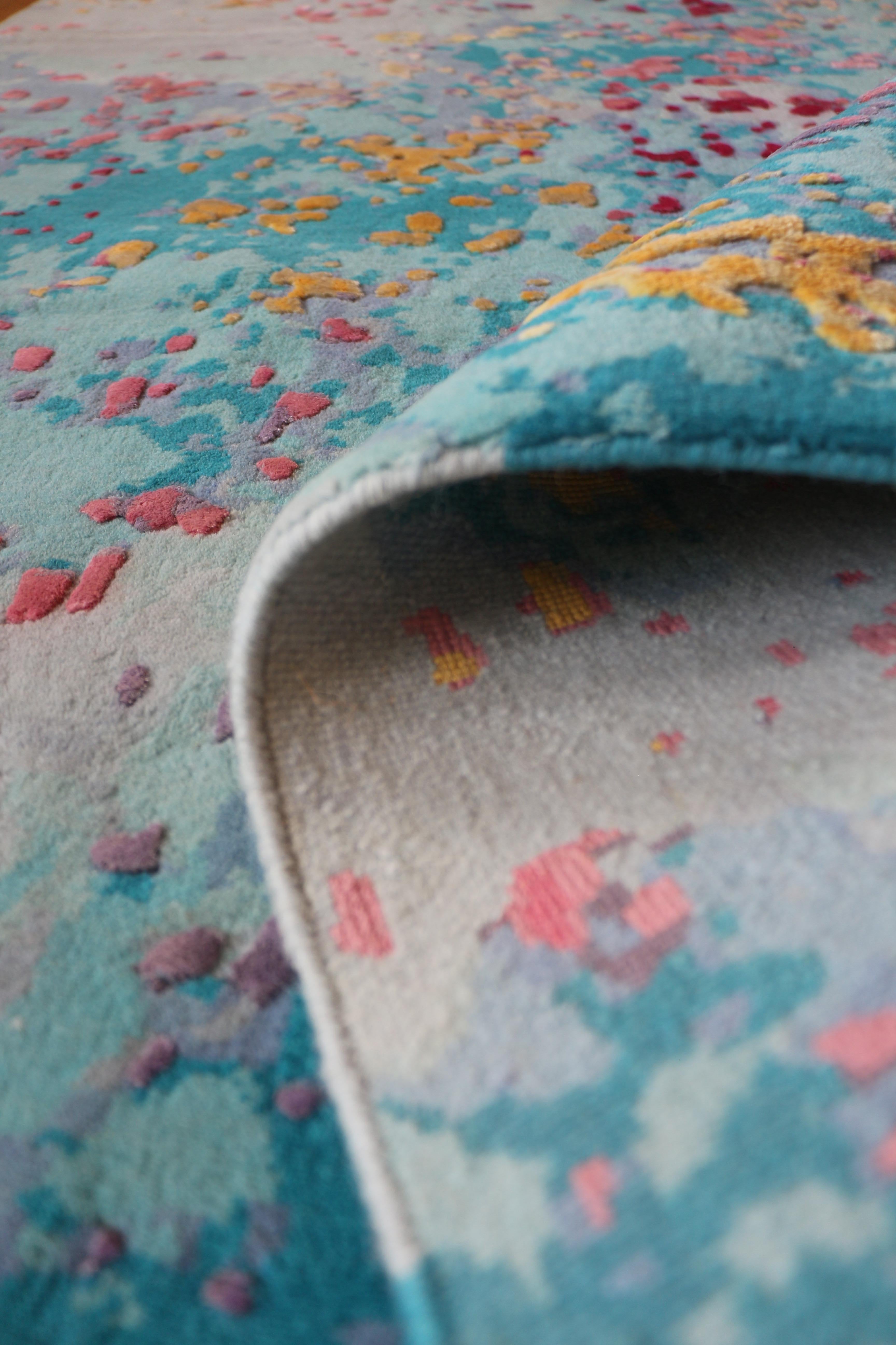 Tapis noué à la main personnalisable d'après Sabine Oecking, « Joe & Life 11 », bleu en vente 3
