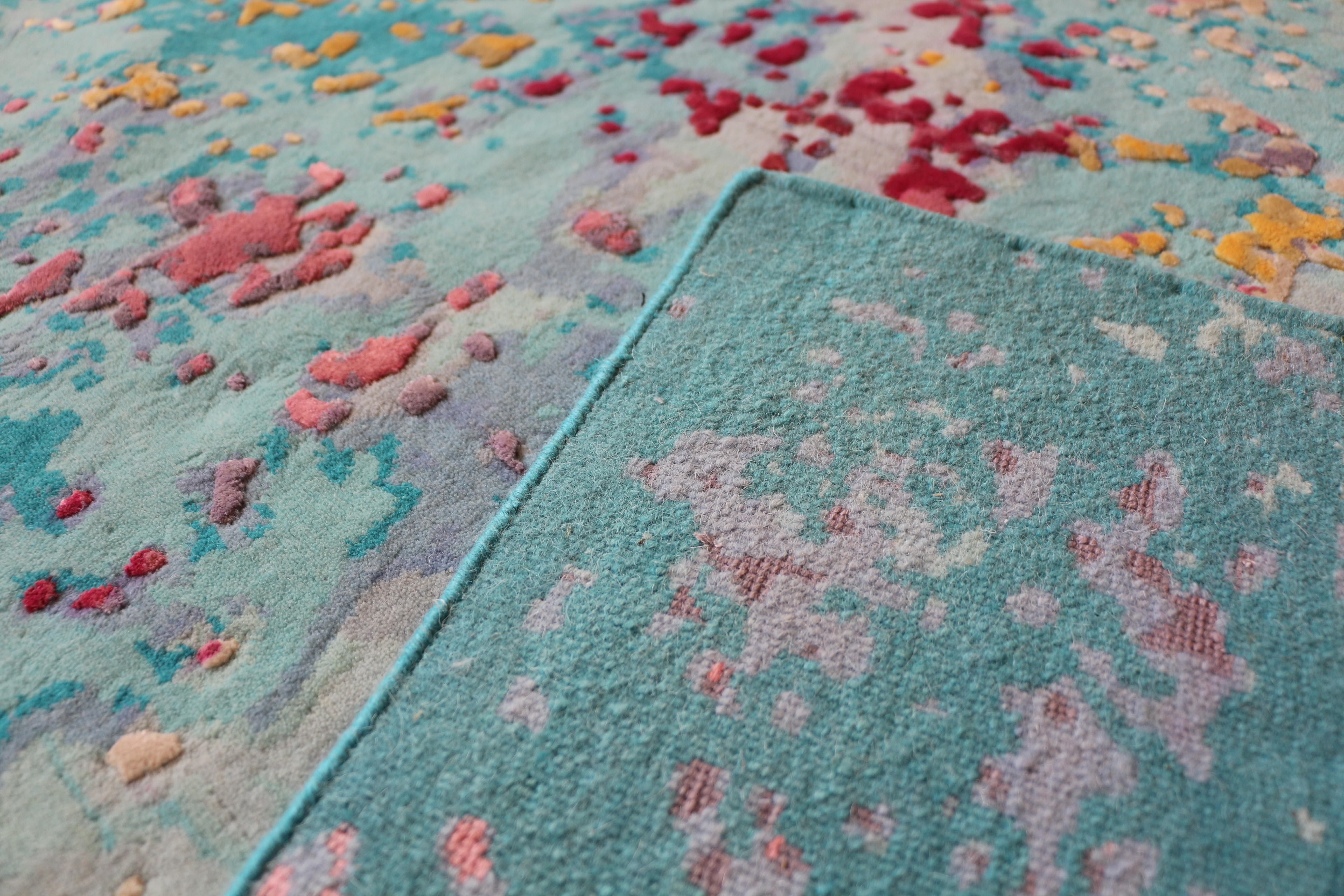 Tapis noué à la main personnalisable d'après Sabine Oecking, « Joe & Life 11 », bleu en vente 1