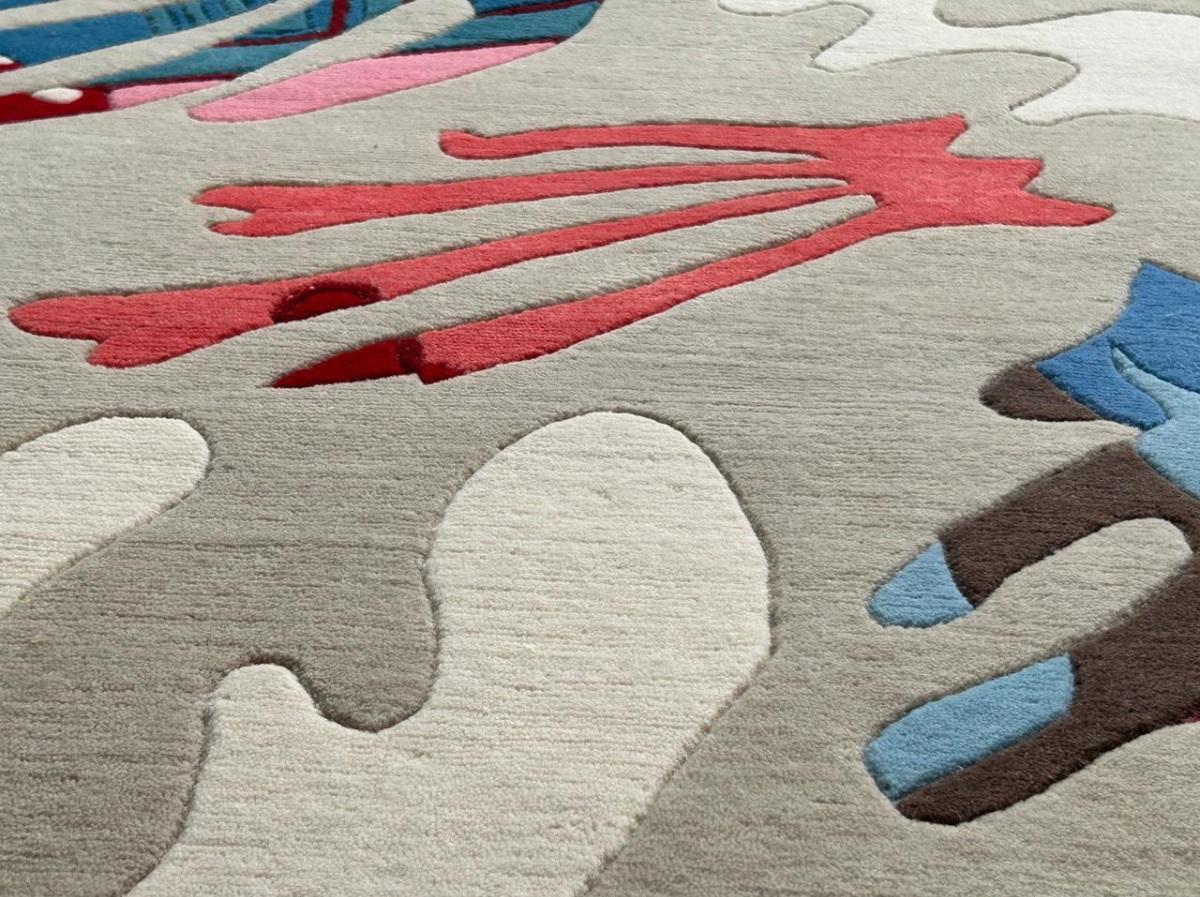 Customizable Handknotted Rug inspired by Matisse, pure wool, Cream, coral, green For Sale 4