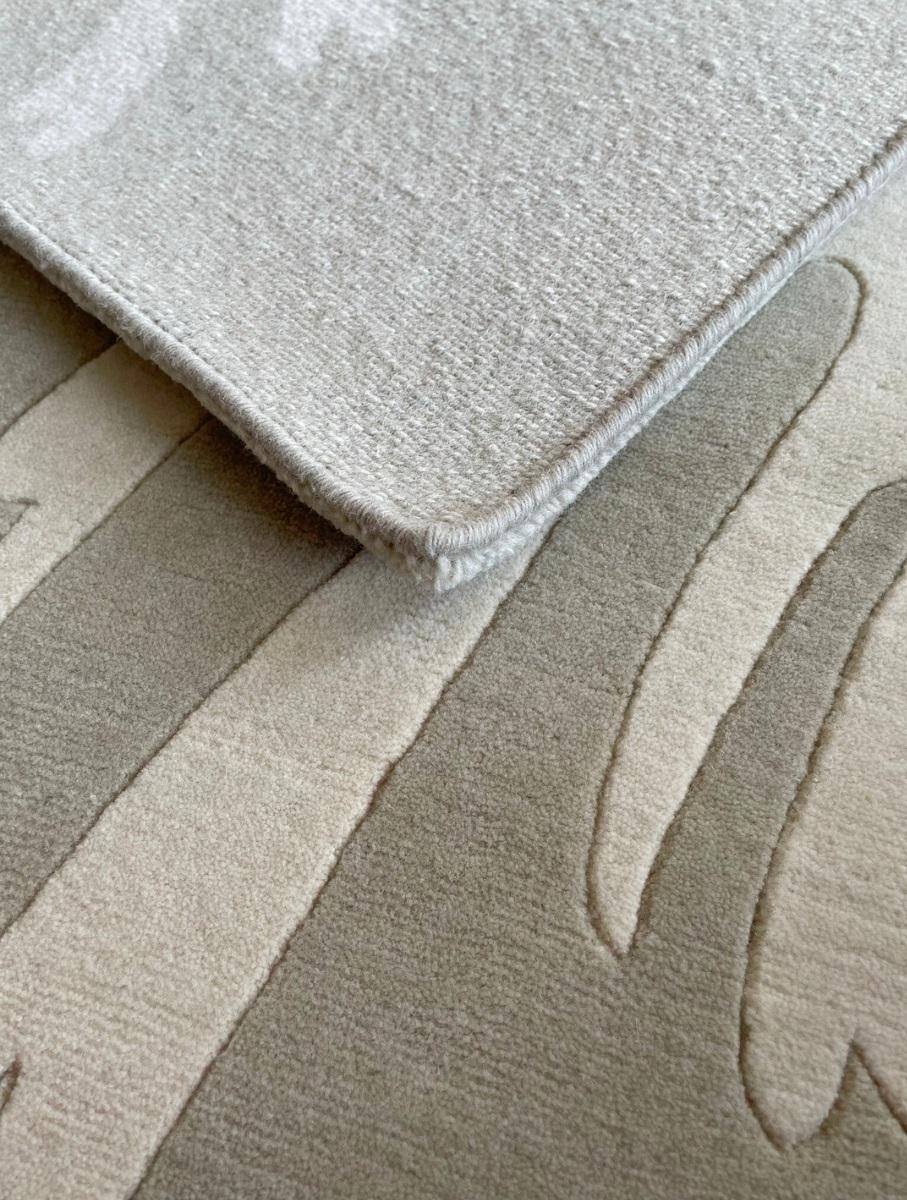 Wool Customizable Handknotted Rug inspired by Matisse, pure wool, Cream, coral, green For Sale