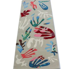 Customizable Handknotted Rug inspired by Matisse, pure wool, Cream, coral, green