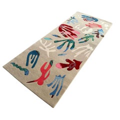 Tapis noué à la main personnalisable inspiré par Matisse, pure laine, crème, corail, vert