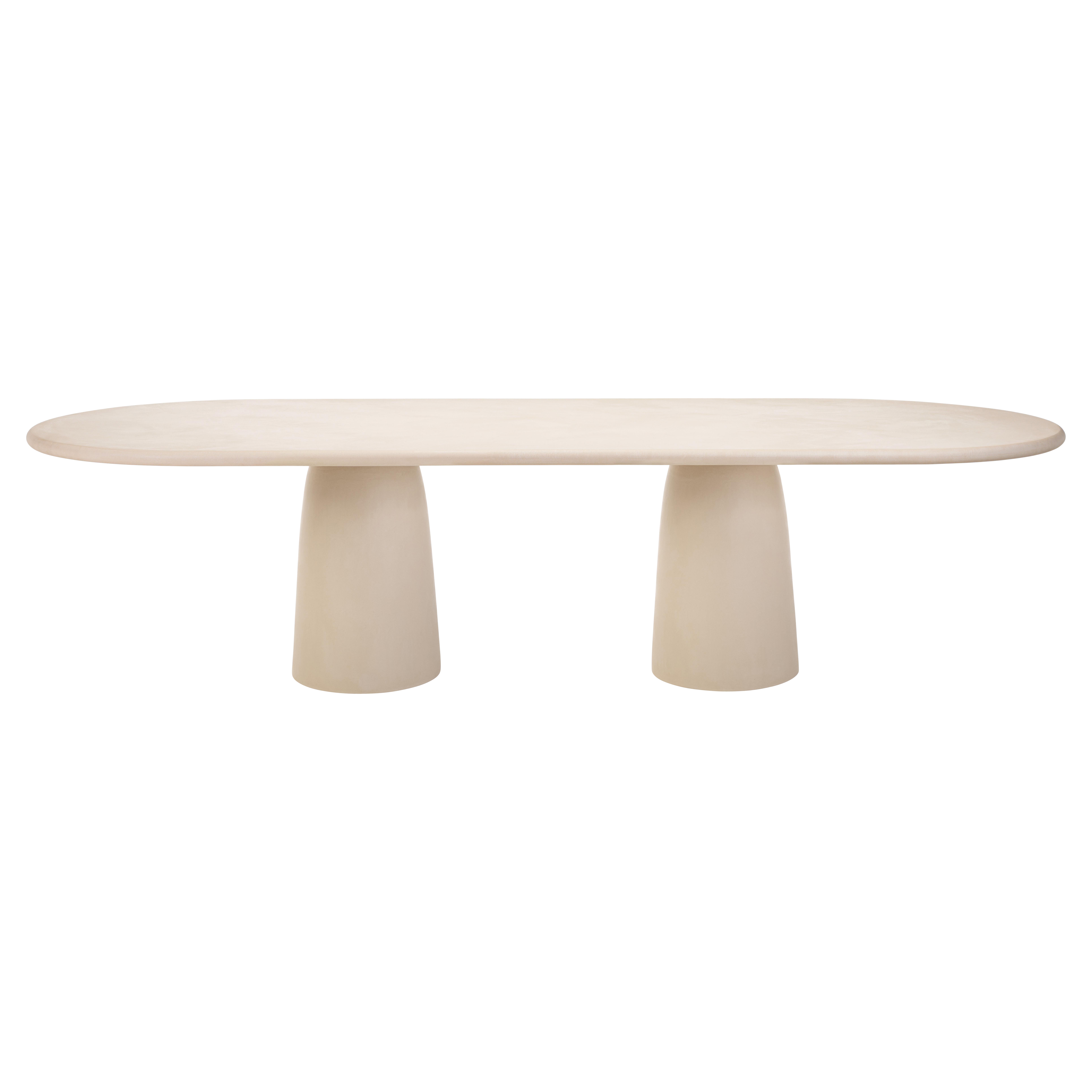 Mesa de comedor de exterior con textura de yeso, hecha a mano y personalizable, ovalada y plana, CM260