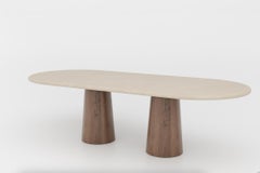 Customizable Handmade Plaster Dining Table w/ Walnut base, Flat Oval, CMW240