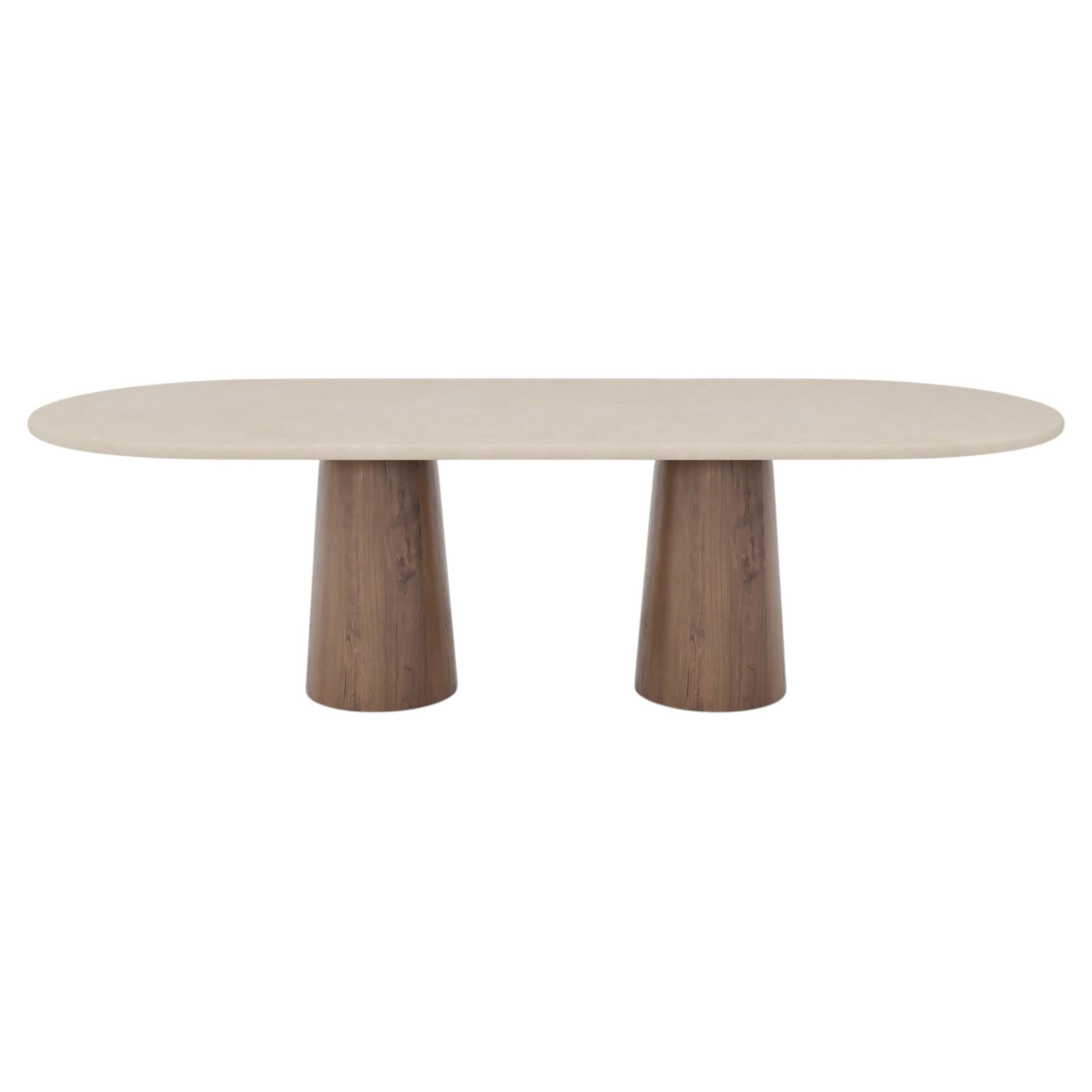 Customizable Handmade Plaster Dining Table w/ Walnut base, Flat Oval, CMW260
