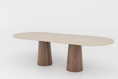 Customizable Handmade Plaster Dining Table w/ Walnut base, Flat Oval, CMW280