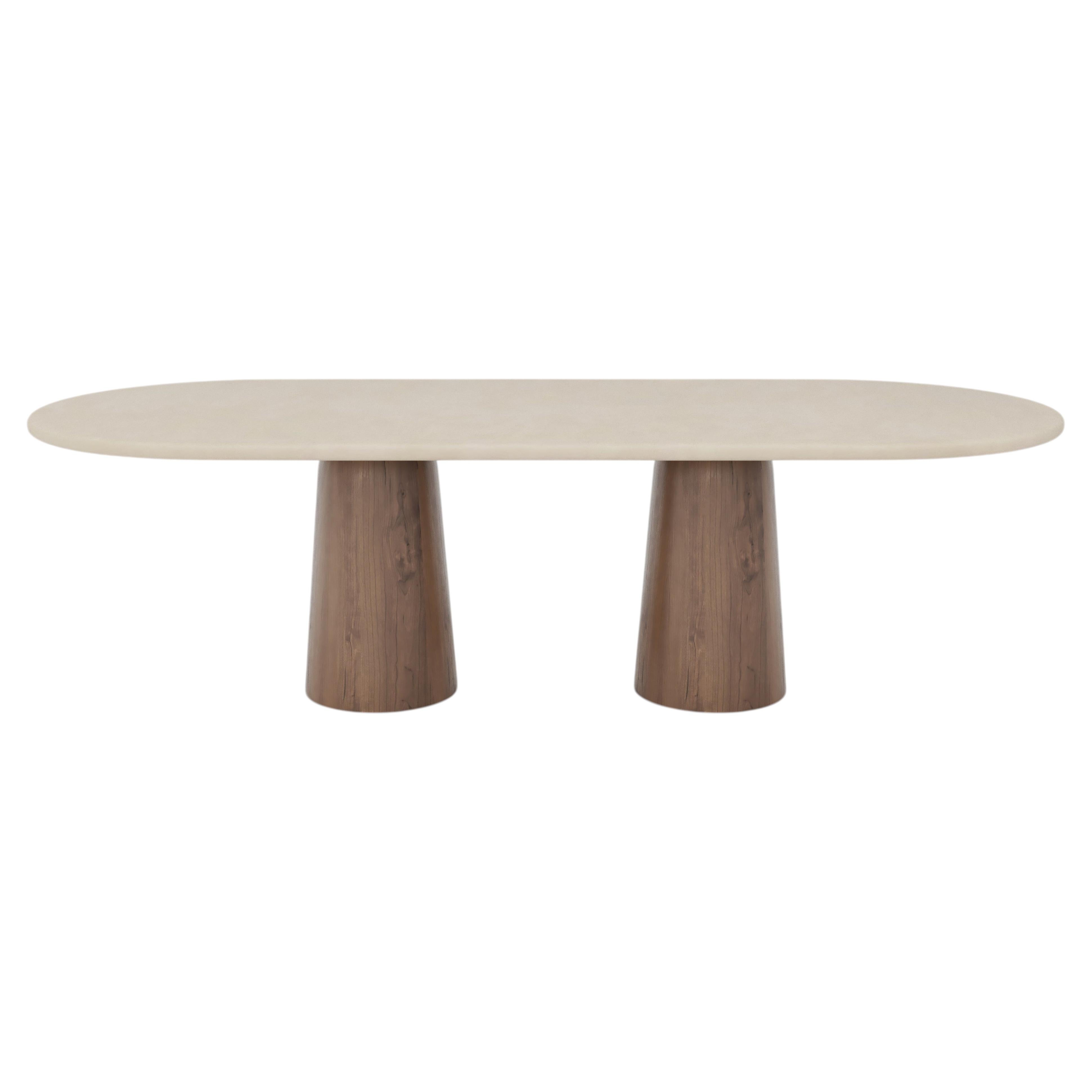 Customizable Handmade Plaster Dining Table w/ Walnut base, Flat Oval, CMW280 For Sale