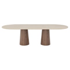Customizable Handmade Plaster Dining Table w/ Walnut base, Flat Oval, CMW280