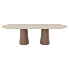 Customizable Handmade Plaster Dining Table w/ Walnut base, Flat Oval, CMW300