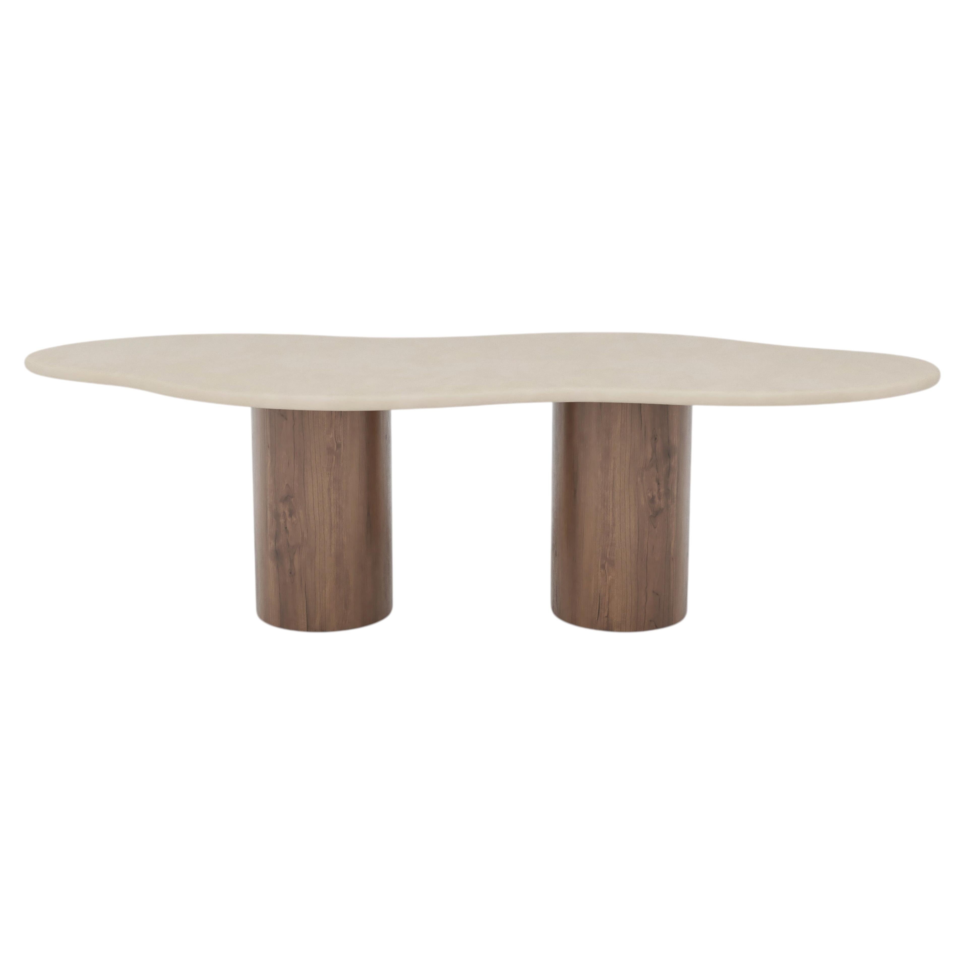 Customizable Handmade Plaster Dining Table w/ Walnut base, Organic Shape, FW280 For Sale