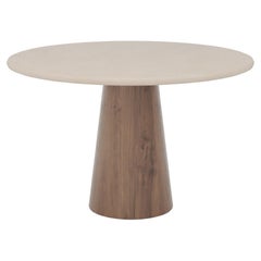 Customizable Handmade Plaster Dining Table w/ Walnut base, Round, CCW140