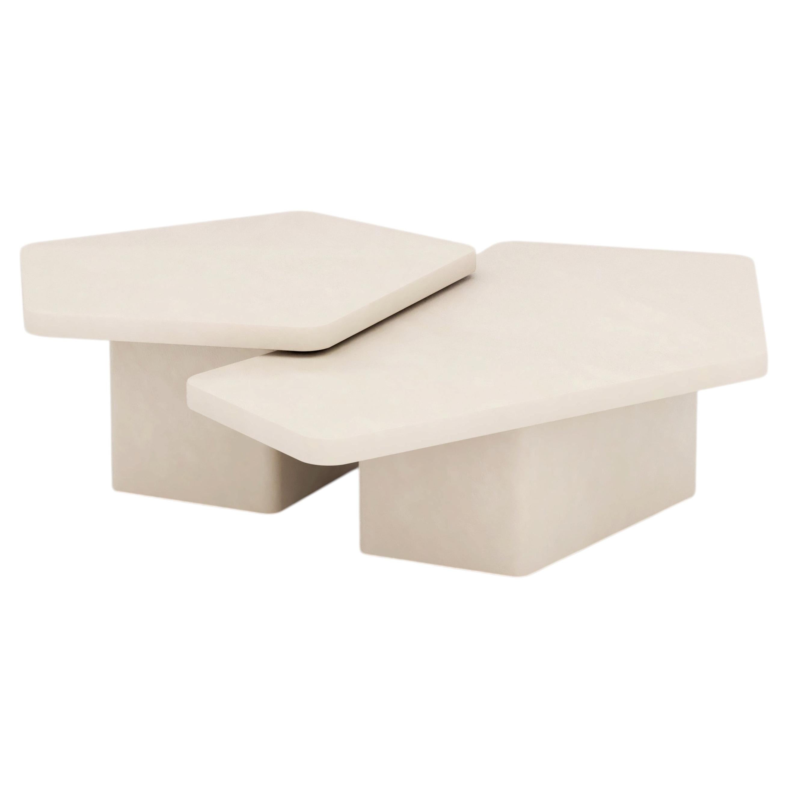 Customizable Handmade Plaster Textured Coffee Table set, Abstract shape