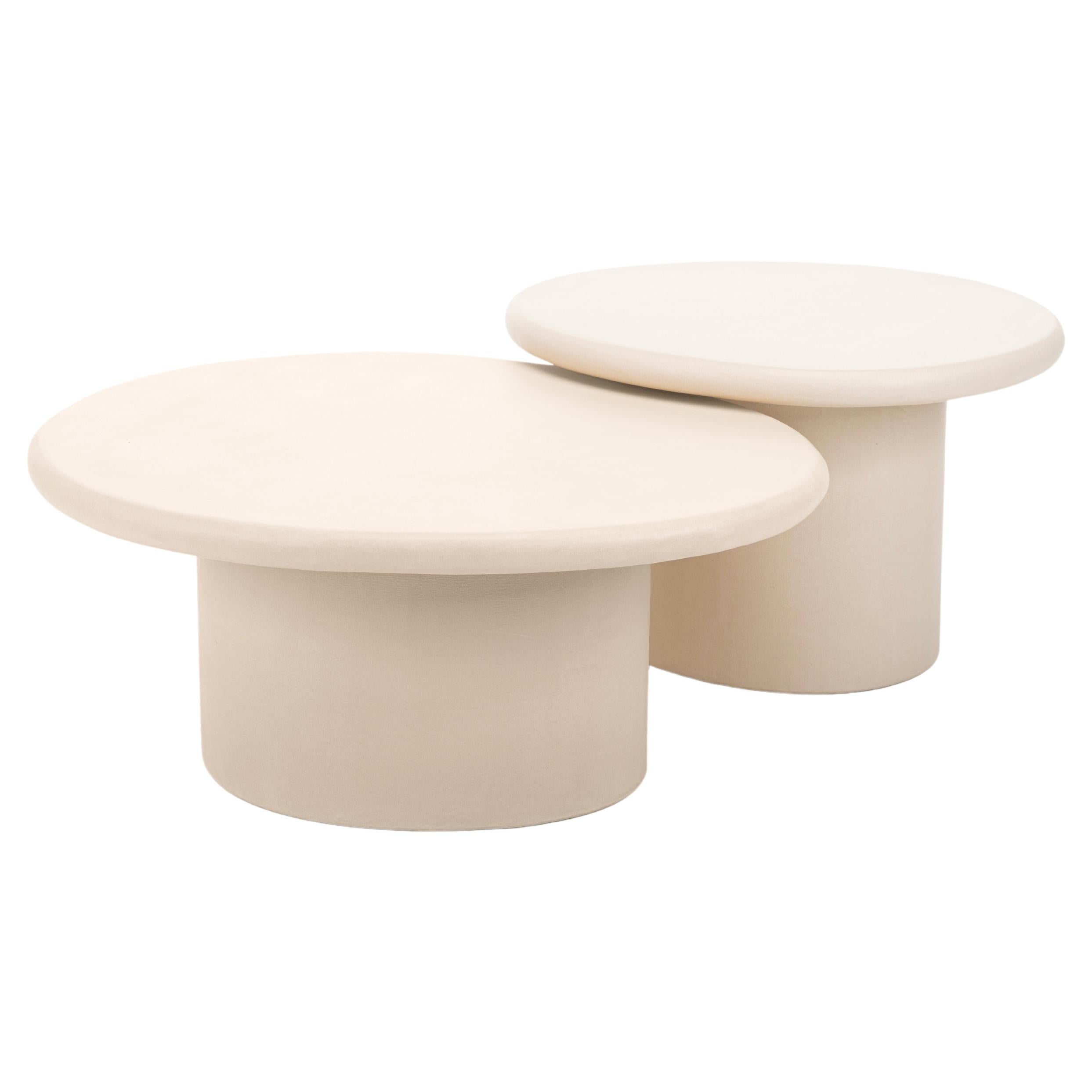 Customizable Handmade Plaster Textured Coffee Table set, Organic Round, S1&2