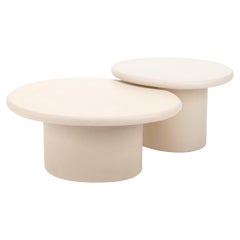 Customizable Handmade Plaster Textured Coffee Table set, Organic Round, S1&2