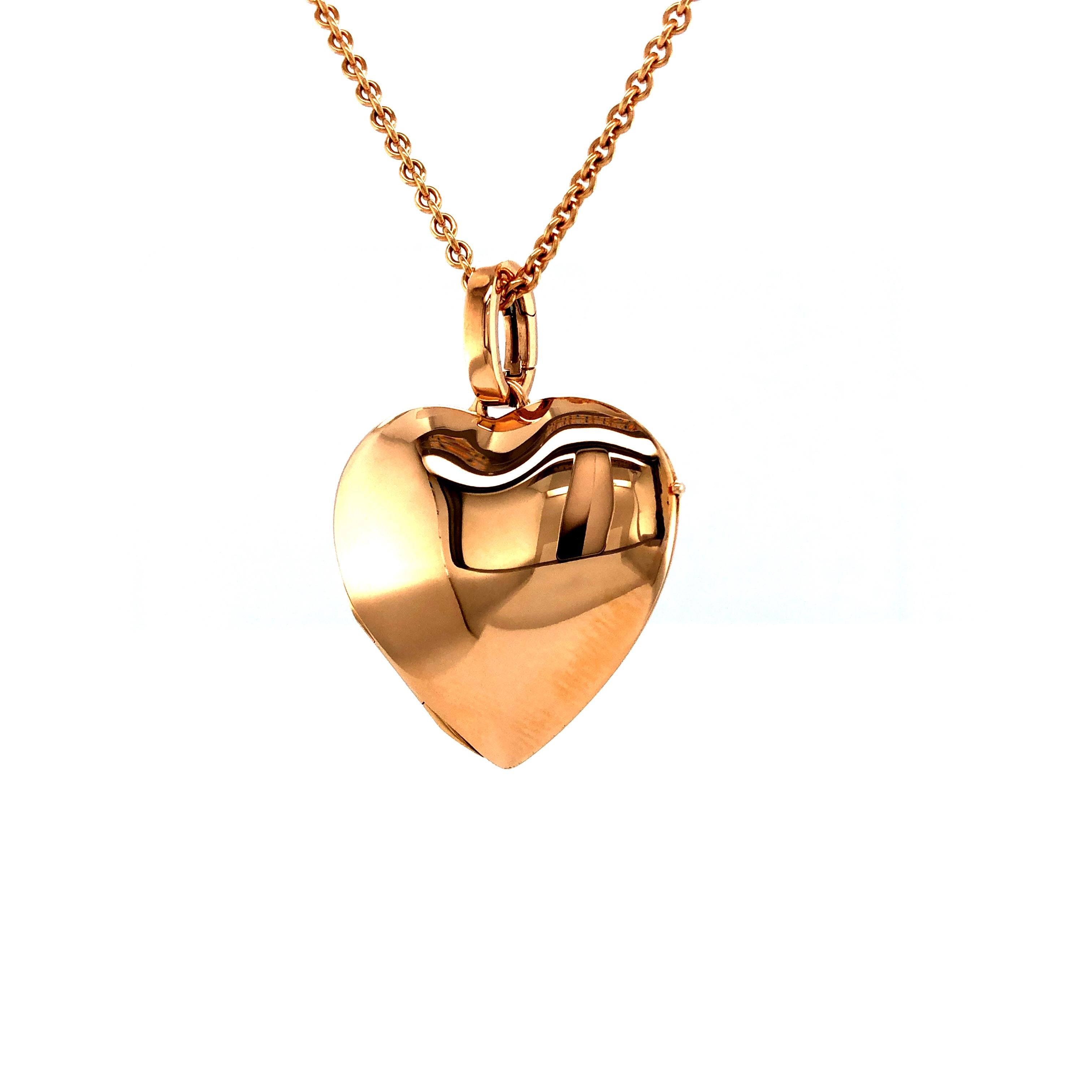 Contemporaneo Collana con ciondolo lucido a forma di cuore personalizzabile in oro rosa 18k 25 mm x 25 mm in vendita