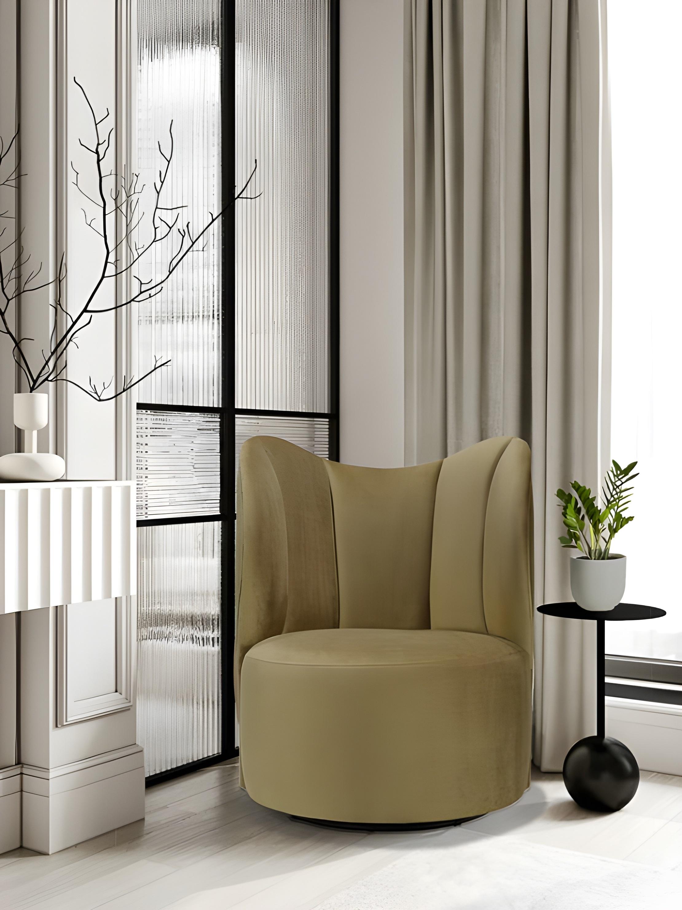 Velours Fauteuil pivotant en velours de style Hollywood Regency personnalisable en vente