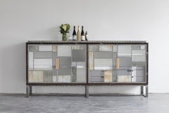 Modern Industrial Mixed Glass Buffet with Forged Metal by Ercole Home