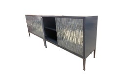 Modern Industrial Buffet in Gray/Silver Wave Glass Mosaic by Ercole Home