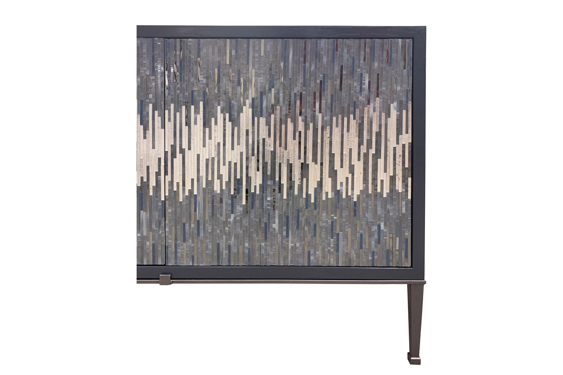 American Modern Industrial Buffet in Gray/Silver Wave Glass Mosaic by Ercole Home For Sale