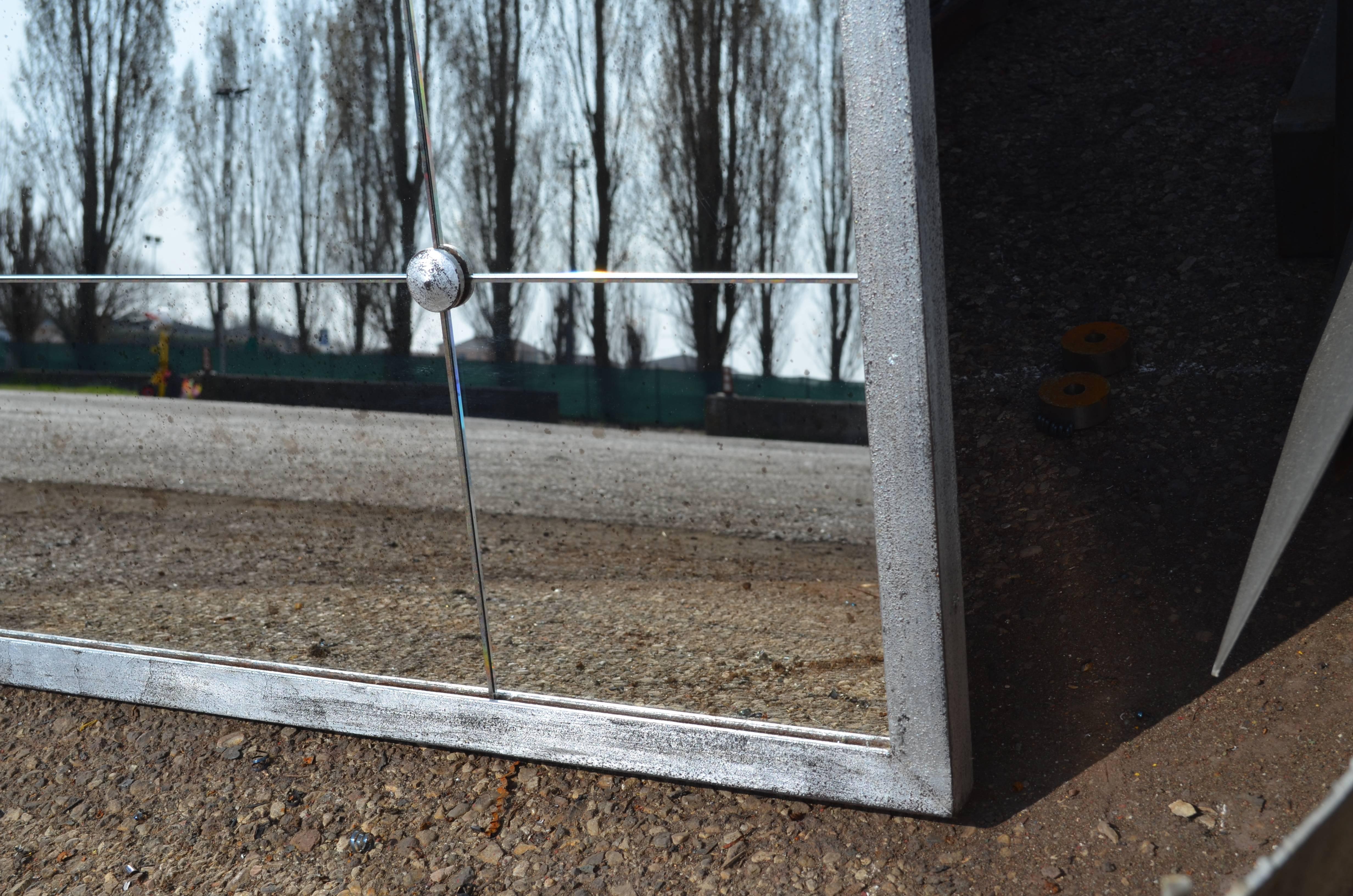 Beveled Customizable Industrial Style Silver Window Pane Distressed Iron Look Mirror
