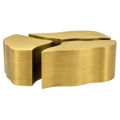 Customizable Interlocking Coffee Table in Brushed Brass Finish