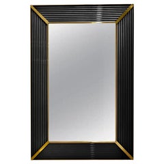 Personnalisable Italian Art Deco Design/One Iridescent Black Murano Glass Brass Mirror