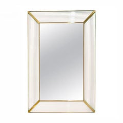Customizable Italian Art Deco Design Iridescent White Murano Glass Brass Mirror