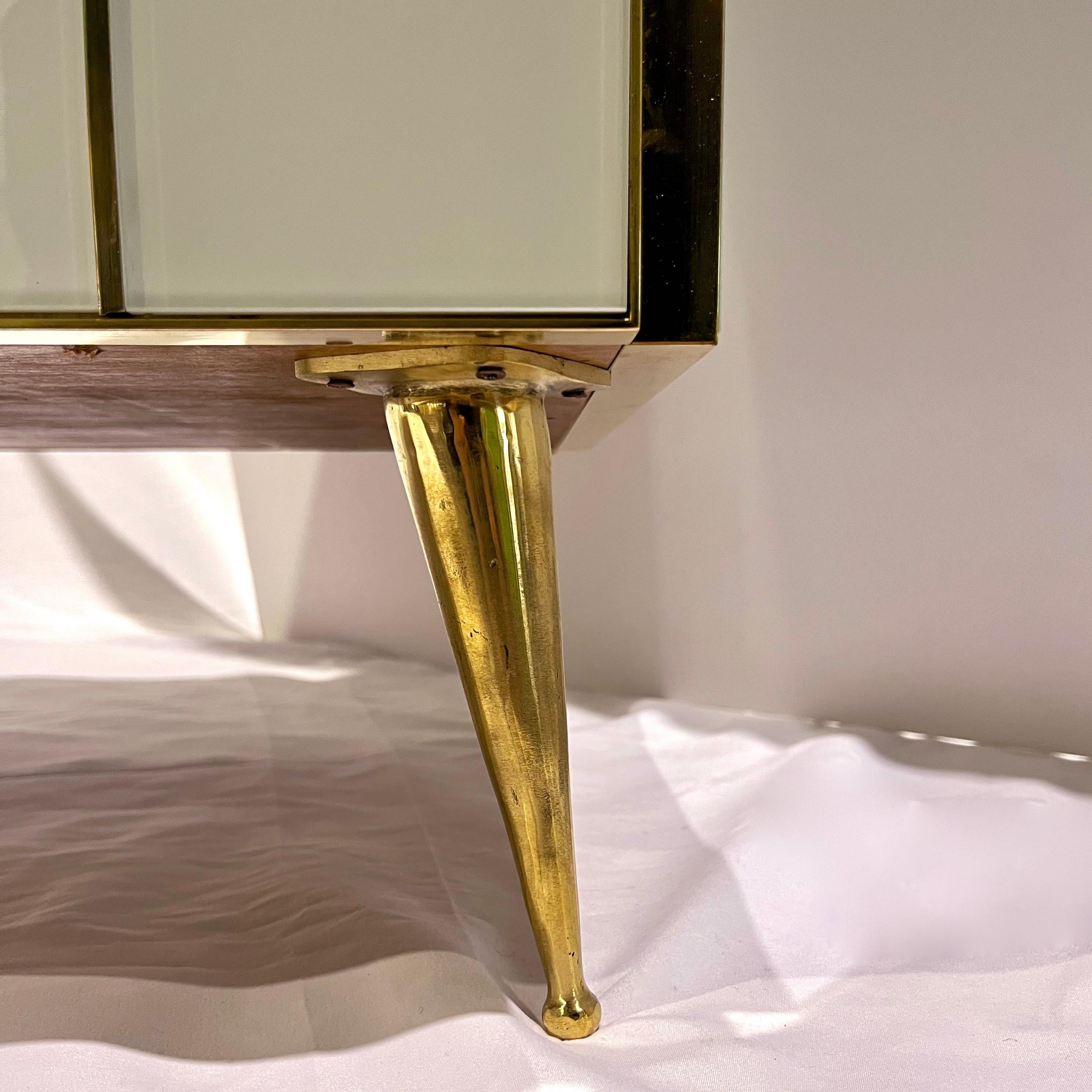 Customizable Italian Art Deco Style Ivory White Glass Brass Modern Cabinet For Sale 6