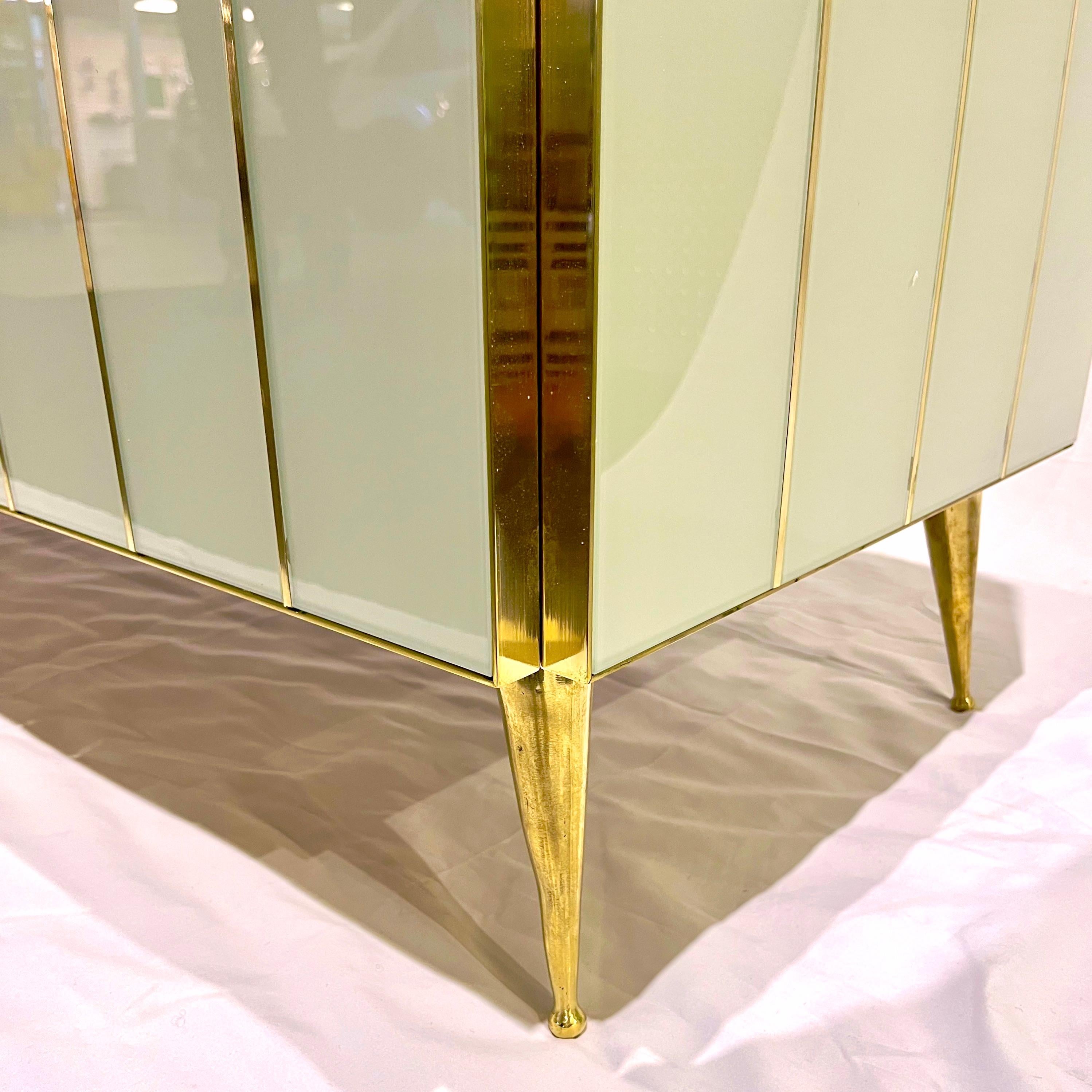 Customizable Italian Art Deco Style Ivory White Glass Brass Modern Cabinet For Sale 1