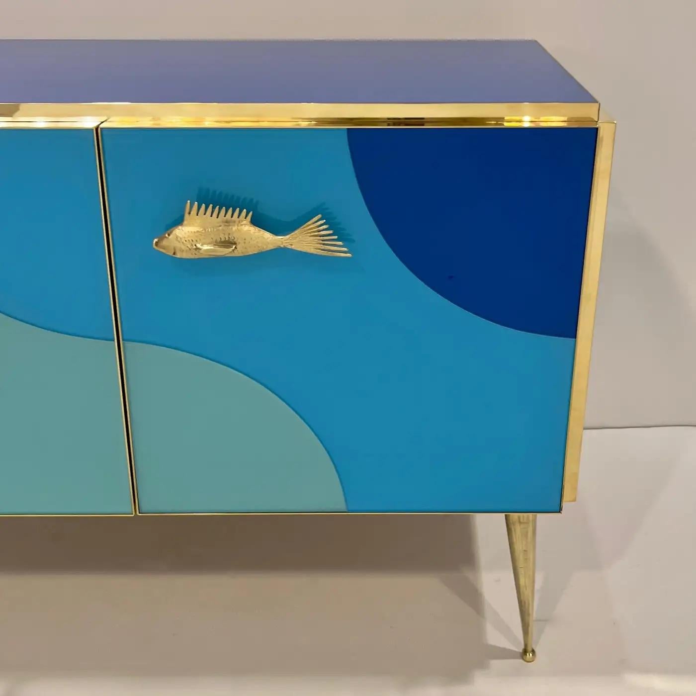 Decoración de playa en cristal marfil azul italiano personalizable Armario/tablero moderno en venta 9