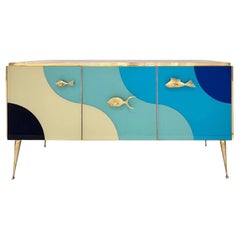 Anpassbare Italienisch Blau Elfenbein Glas Strand Dekor Post Modern Schrank / Sideboard