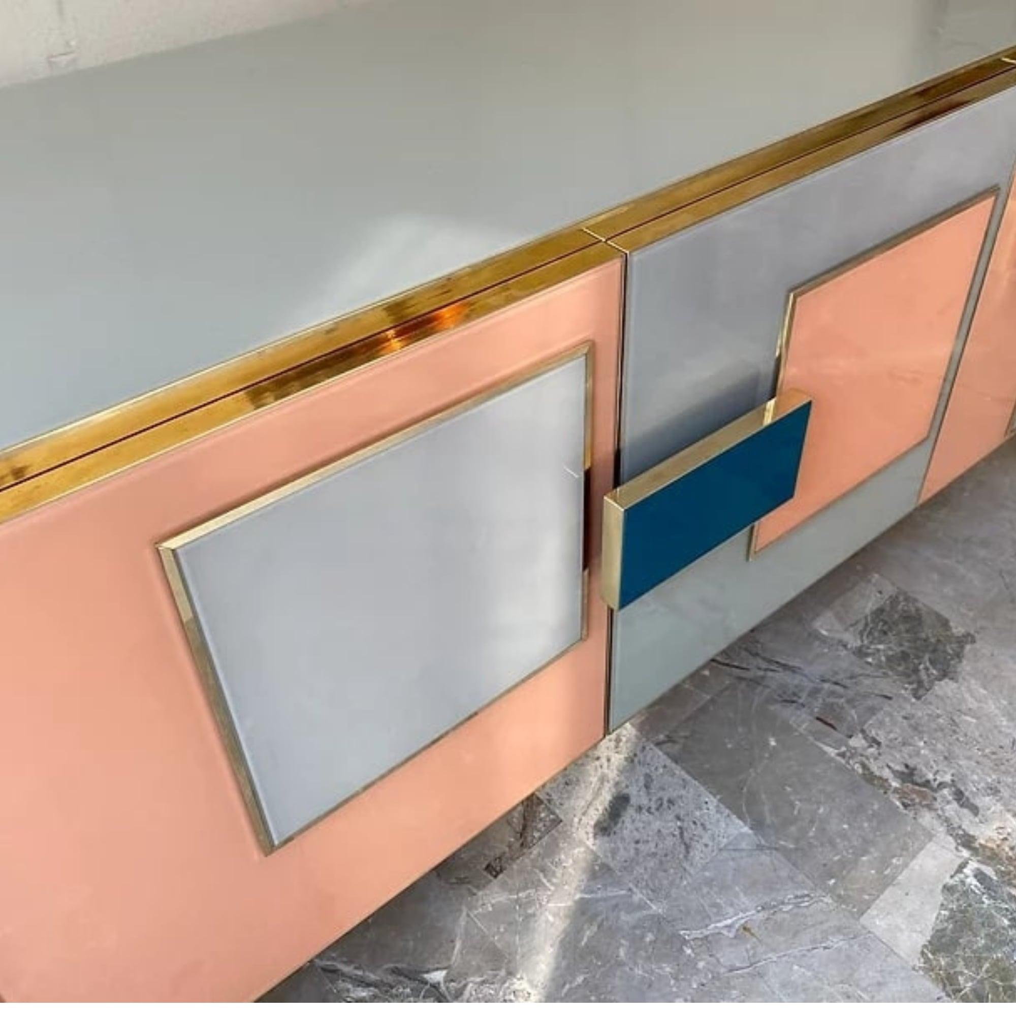 Post-Modern Customizable Italian Pink Gray Blue Black Geometric Postmodern Cabinet/Sideboard For Sale