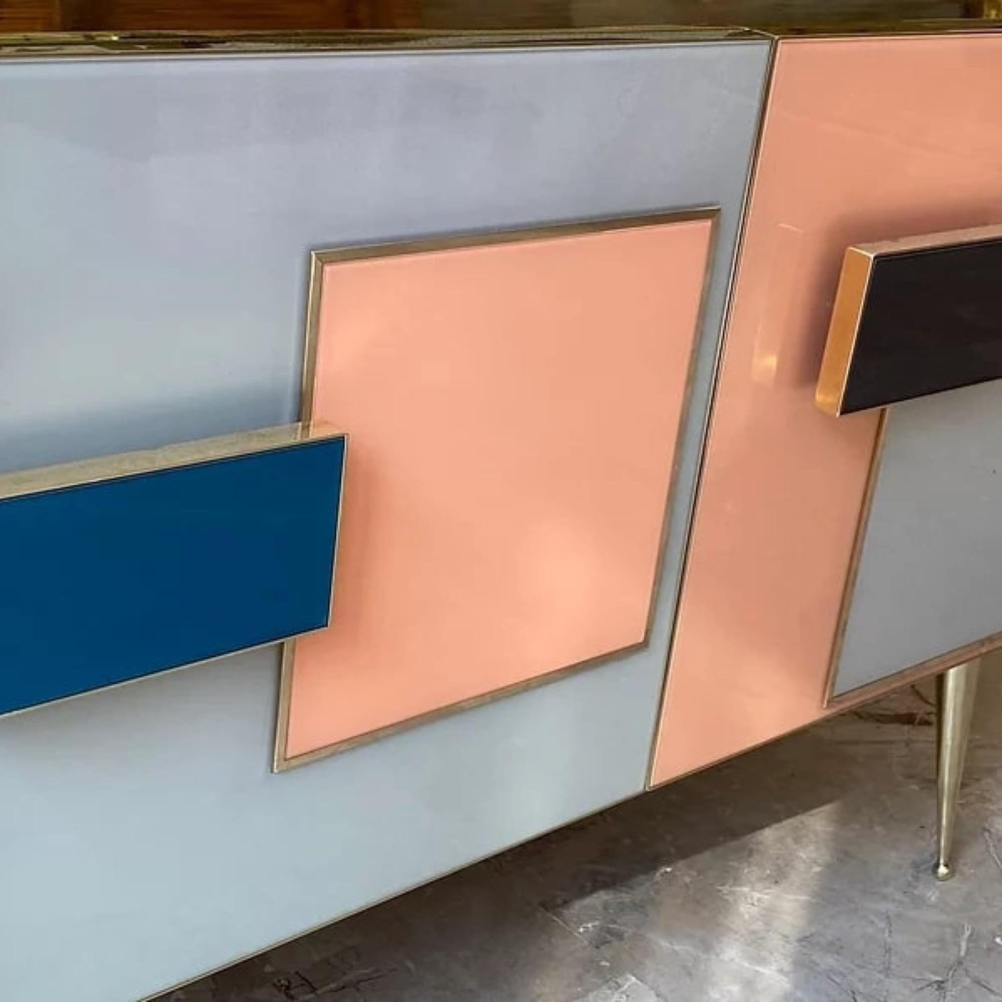 Hand-Crafted Customizable Italian Pink Gray Blue Black Geometric Postmodern Cabinet/Sideboard For Sale