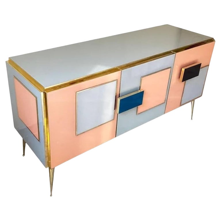 Customizable Italian Pink Gray Blue Black Geometric Postmodern Cabinet/Sideboard For Sale