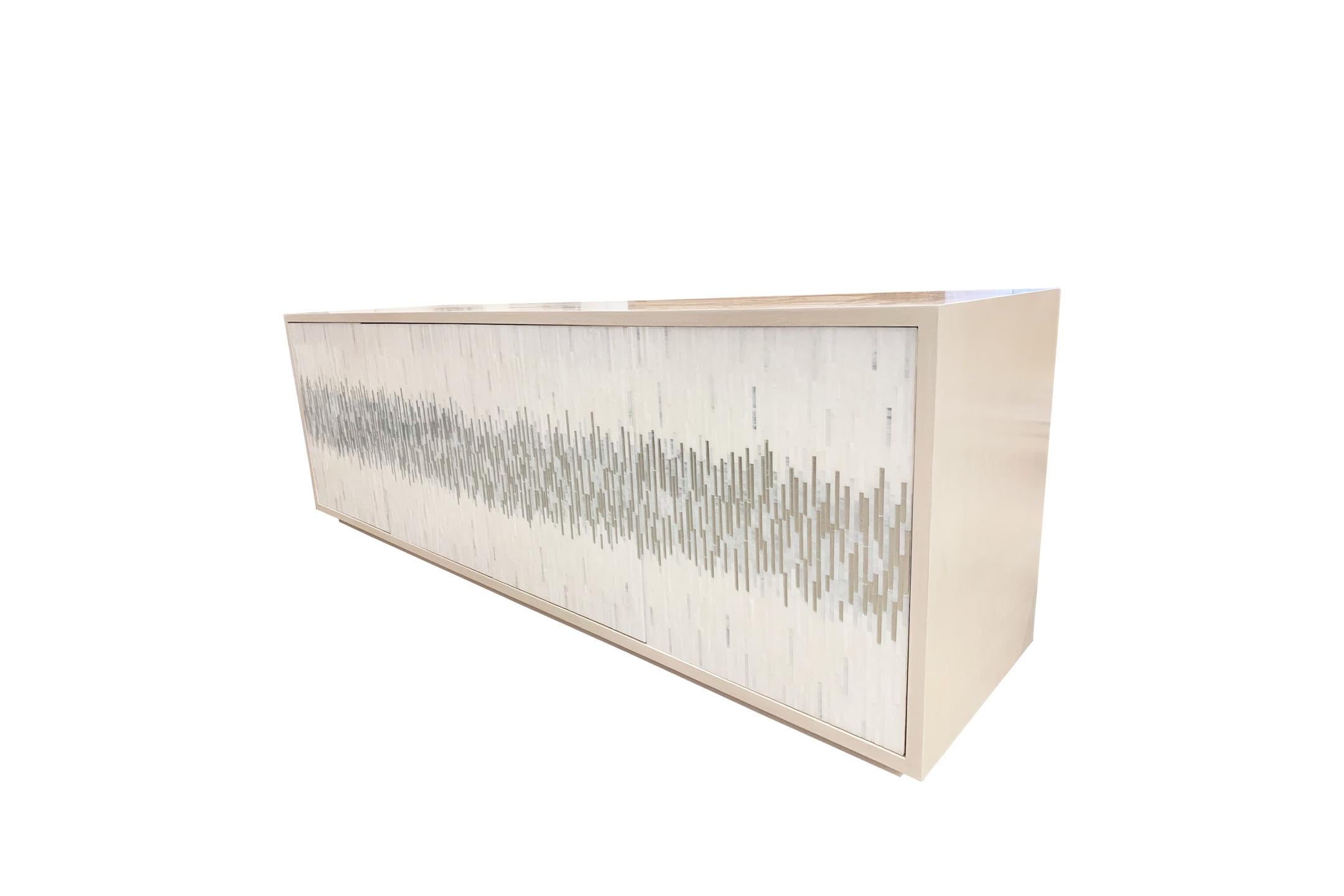 Modern Customizable Ivory Buffet in White/Silver Wave Glass Mosaic by Ercole Home