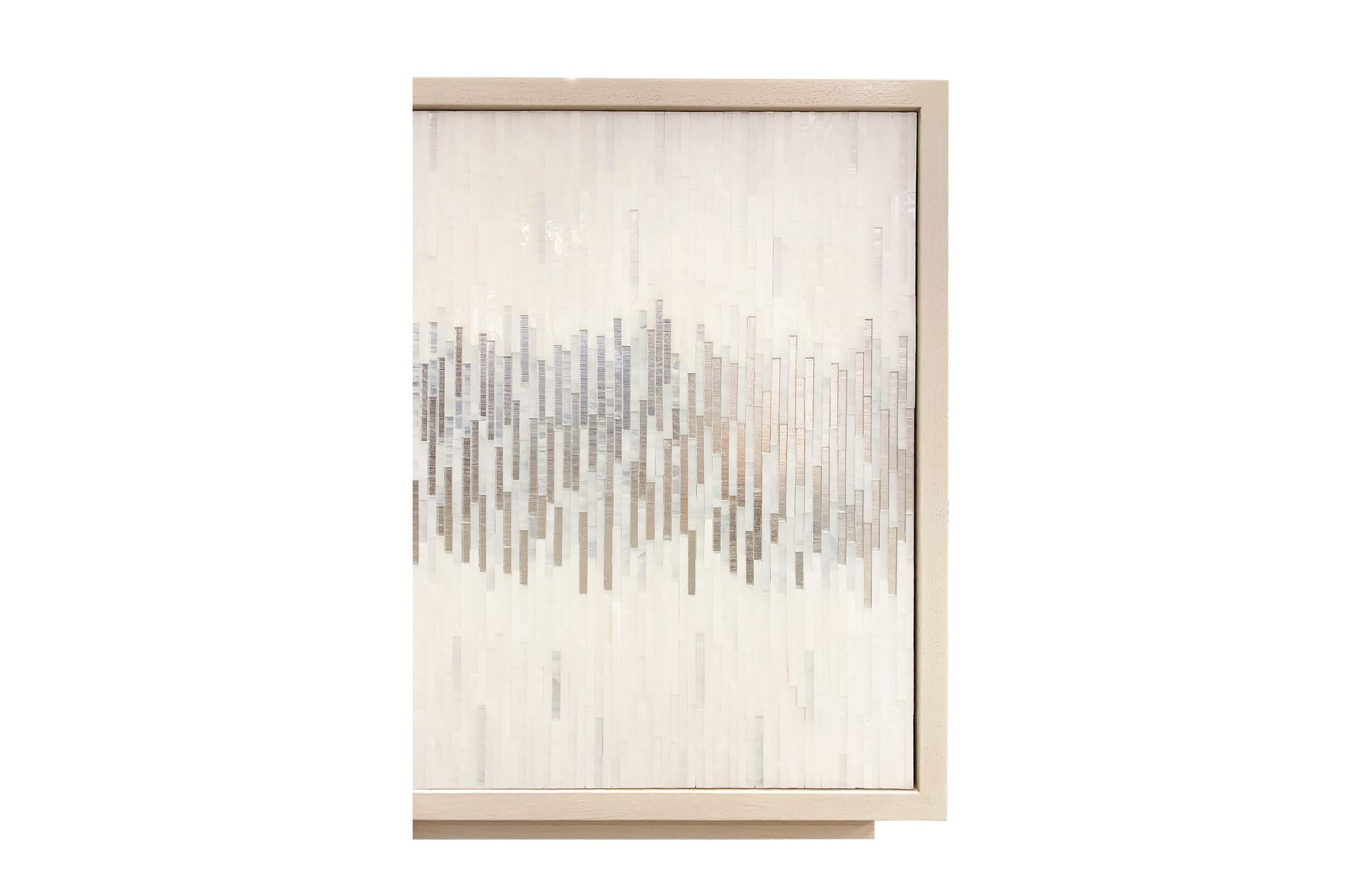 American Customizable Ivory Buffet in White/Silver Wave Glass Mosaic by Ercole Home